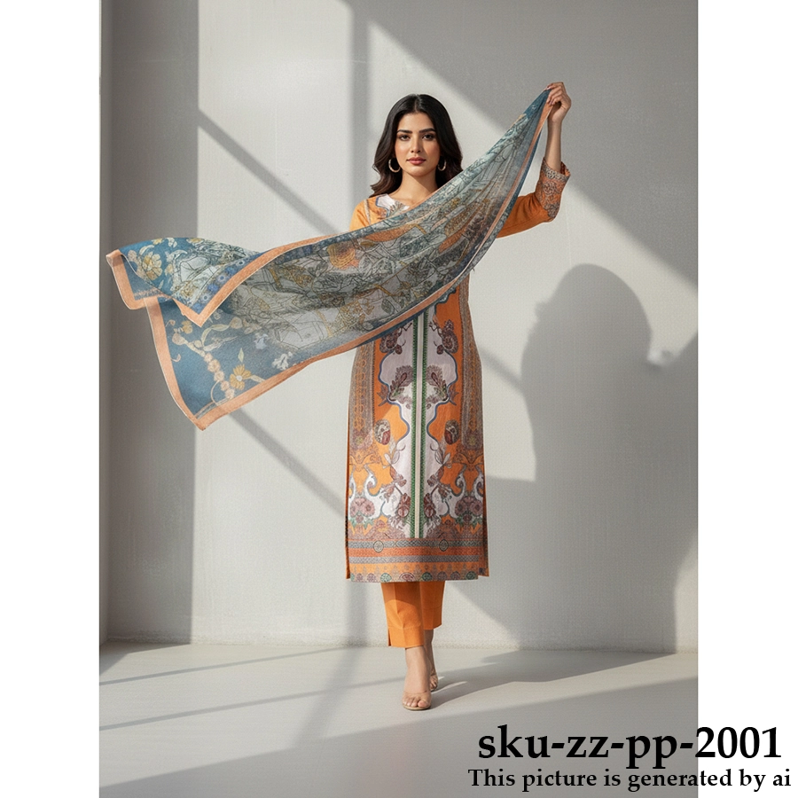 Zamzam Premium Plus Quality  Earth Yellow  Tree Lawn Collection – Elegant Three Piece Set