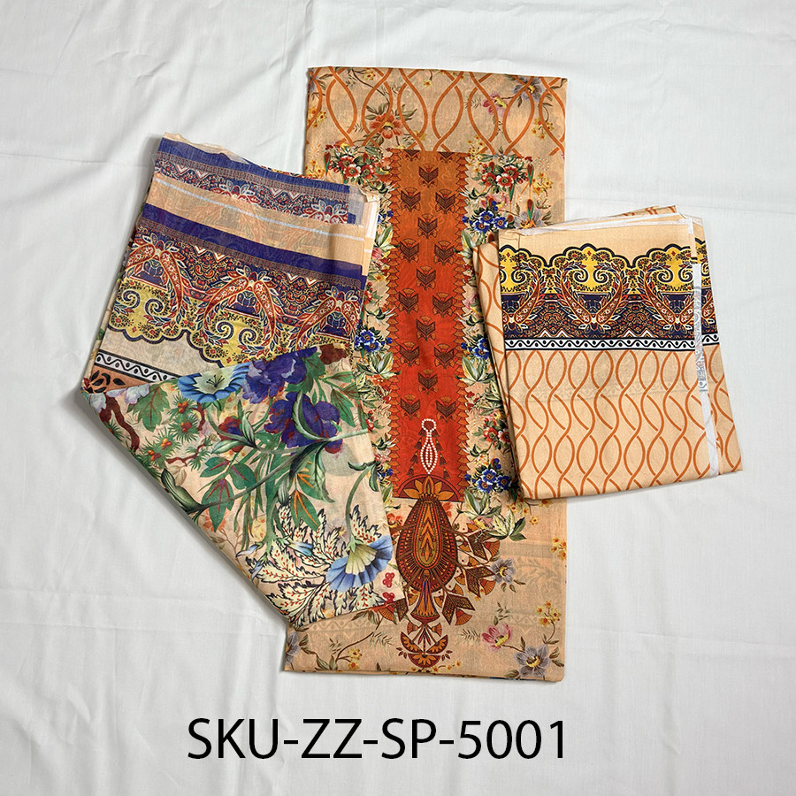 Zamzam Saloyar Print Premium Quality Mellow Apricot Flower Art Lawn Collection