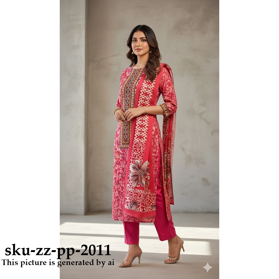 Zamzam Premium Plus Quality  Watermelon Red Tree Lawn Collection – Three Piece Set