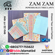 Zamzam Premium Quality Powder Blue Tree Lawn Collection – Elegant Three Piece Set