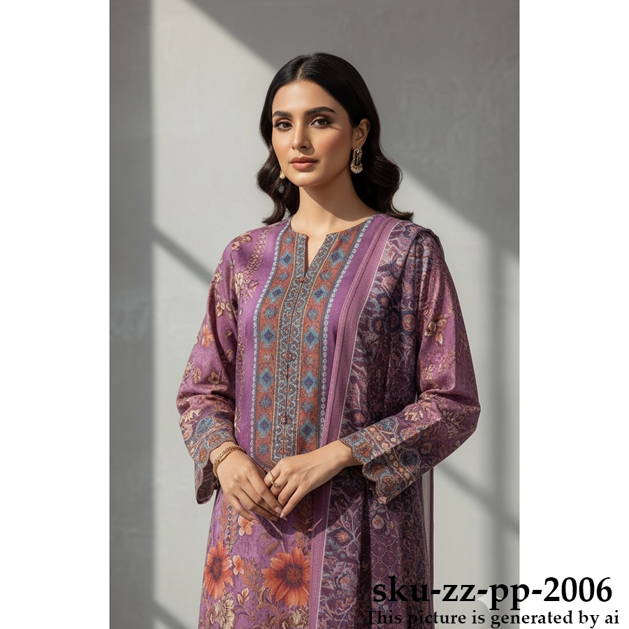 Zamzam Premium Plus Quality  Puce  Tree Lawn Collection – Three Piece Set